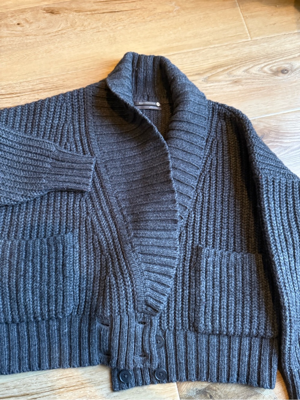 Anthropologie Charcoal Ribbed Shawl Collar Cardigan